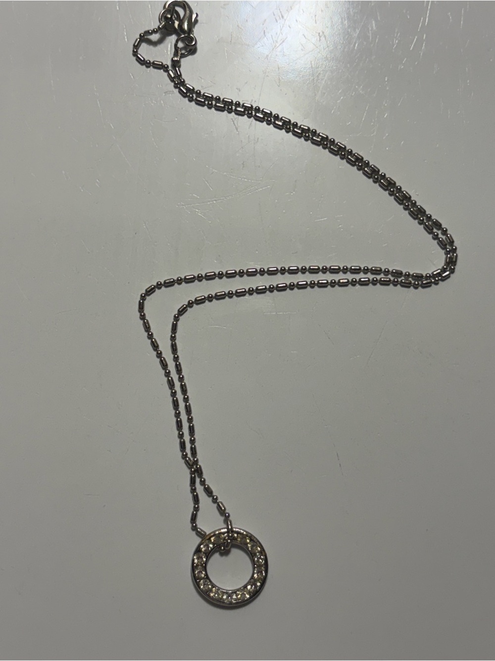 Silver-Tone Diamond Circle Pendant Necklace Mens & Womens Jewelry Vintage 1960’s